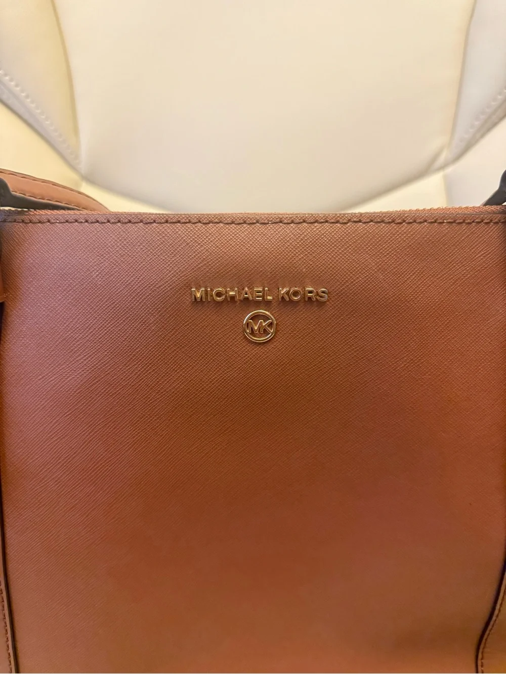 Michael Kors Cognac Leather Tote with Side Pockets
